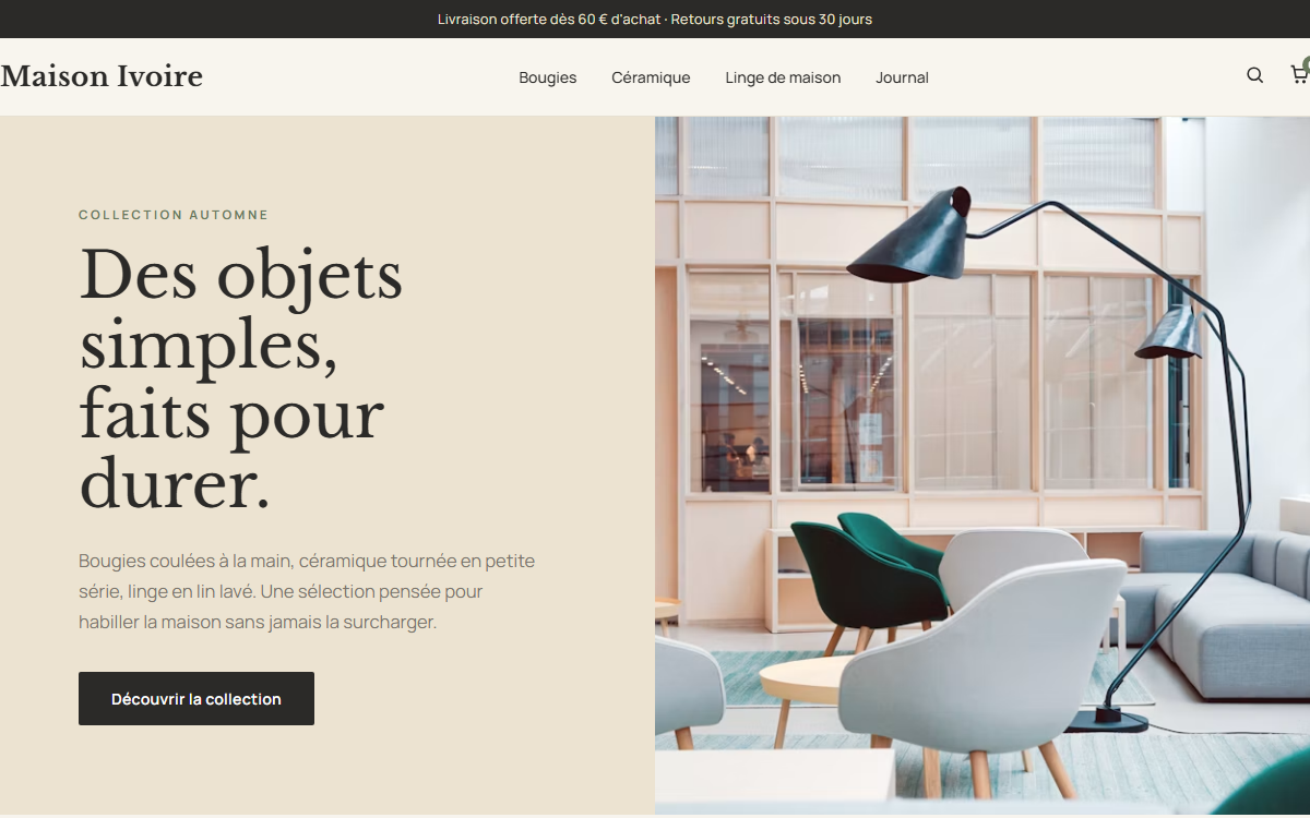 Aperçu du site e-commerce Maison Ivoire